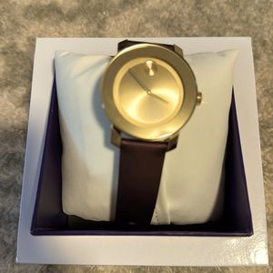 Movado Bold gold dial Burgundy Leather Strap